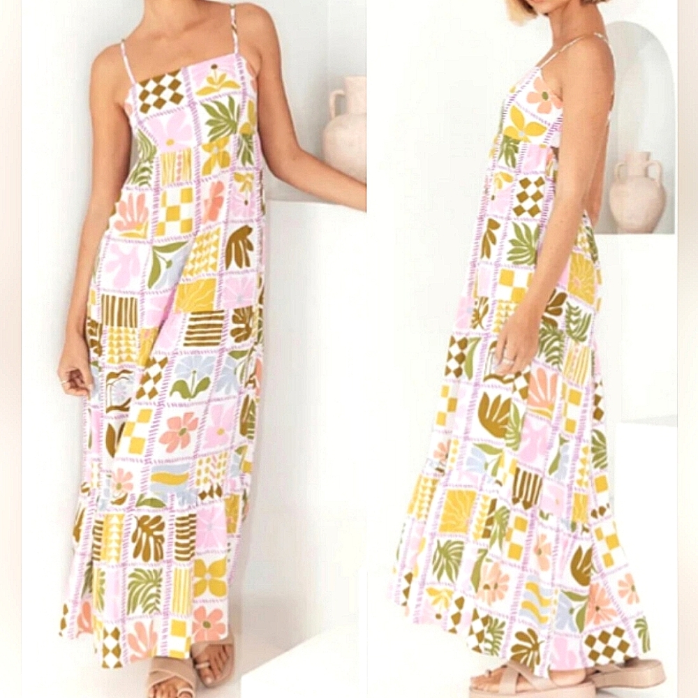 NWOT Anthropologie Spring Floral Botanical Paper Heart Maxi Dress Large
